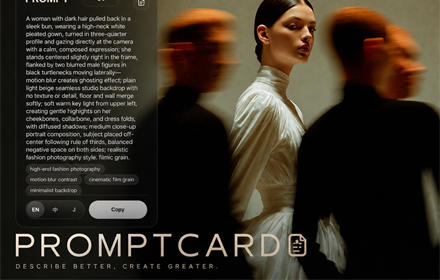 PromptCard - Image to Prompt AI :: Right-click any image and turn it into detailed prompt analysis in English, Chinese, Japanese, and JSON.