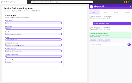 JobAgent AI — Auto Apply :: Free AI agent that auto-fills job applications on LinkedIn, Indeed, and any job site using Google Gemini.