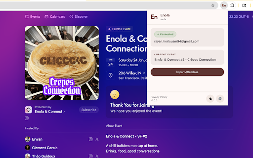 Enola - Super-Detective for Sales :: Get attendee details from Luma events. Import names, emails, job titles, company info, and LinkedIn profiles into Enola.