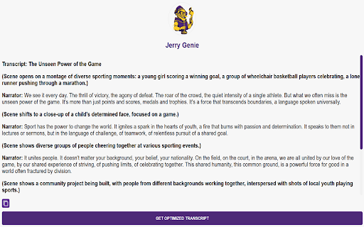 Jerry Genie (Free) :: Transform YouTube video transcripts into optimized, original content in any language.