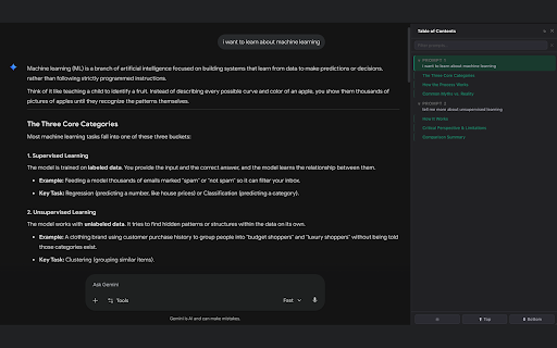 TOC for ChatAI :: Resizable TOC sidebar + full-width left-aligned layout for ChatGPT, Gemini & Claude.ai. Navigate long AI chats instantly.