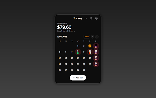Subscription Tracker - Trackery :: Track subscriptions, manage budgets, and never miss a payment. Beautiful calendar, list, and analytics views.
