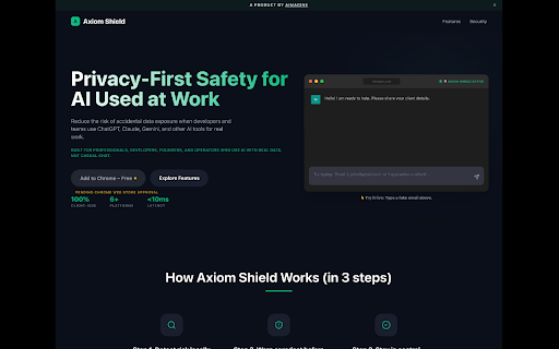 Axiom Shield – Privacy-First AI Safety :: Privacy-first safety for AI tools. Detects and redacts PII, helps prevent secret leaks, and warns about risky language locally.