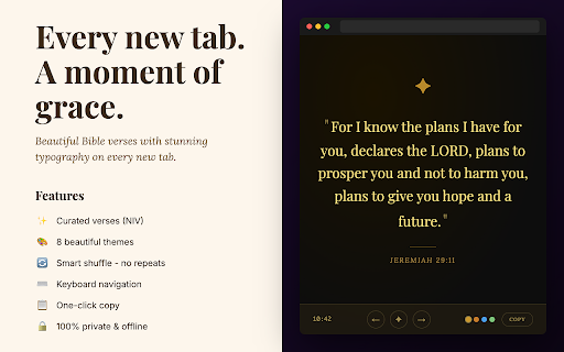 Verse of the Day :: Beautiful Bible verses on every new tab — typography meets scripture.
