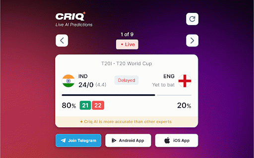 Criq – Cricket Live Scores & Match Predictions :: Real-time cricket scores, stats & AI match predictions for T20, ODI, Tests, IPL & World Cup 2025.