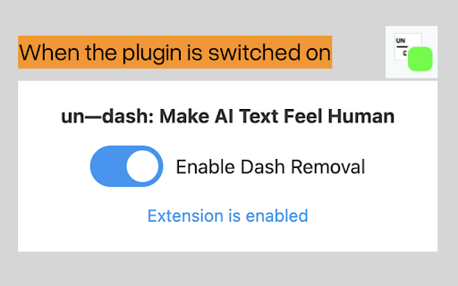 undash :: Makes AI text feel more human by removing em-dashes (—) as you type, paste, or right-click. Toggle on/off with a click.