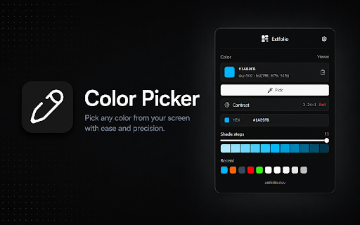 Color Picker & Eyedropper — Tailwind Match :: Pick colors from any page with an eyedropper. Export HEX, RGB, HSL. WCAG contrast check and Tailwind CSS match.