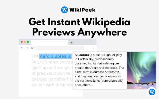 WikiPeek — Instant Wikipedia Previews Anywhere :: Instant, free Wikipedia context for any text on the web. Hover, select, or click to unlock knowledge without leaving the page.