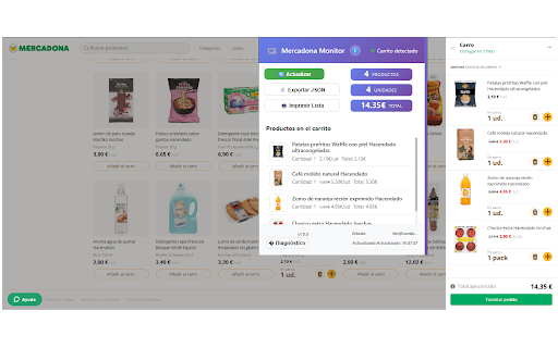 Mercadona Cart Monitor :: Visualiza tu carrito de Mercadona y genera listas de compra compactas para imprimir. 100% privado, sin servidores externos.