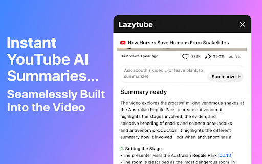 Lazytube: Free YouTube AI Summaries & Notes, ChatGPT Gemini Claude :: Free YouTube AI summaries & notes (ChatGPT, Claude, Gemini) with clickable timestamps.