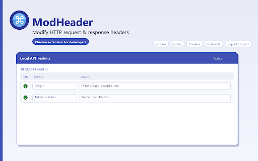 ModHeader V1 :: Modify request and response headers