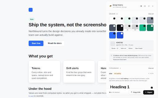Design Token Extractor :: Read any site's real design system: colour, type scale, spacing, radius and shadows. Export CSS, JSON tokens or Figma styles.