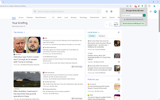 Google News Blocker :: Blocks articles on Google News containing specified keywords.