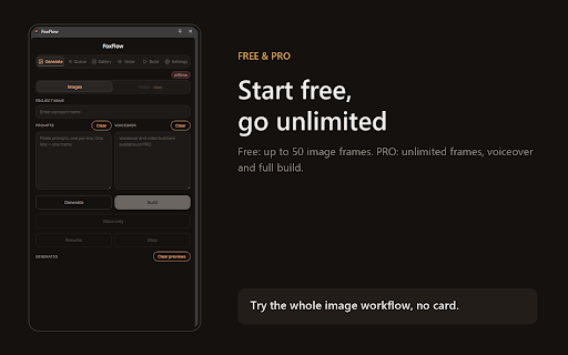 FoxFlow :: Generate images in bulk with Google Flow, add ElevenLabs voiceover, and auto-assemble the final video in CapCut.