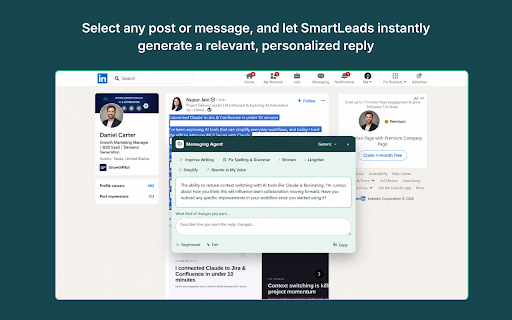 SmartLeads Pro :: Draft on-brand replies for LinkedIn, Reddit, and X in your voice, powered by your SmartLeads agent context.