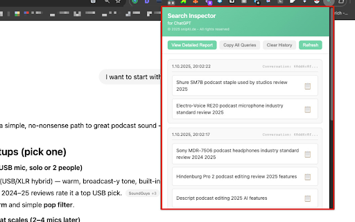 Search Inspector for ChatGPT :: Reveal the web search queries ChatGPT uses to ground responses. See what it searches, when, and copy queries with one click.