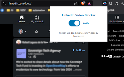 LinkedIn Video Blocker :: Blockiert Videoposts auf LinkedIn mit einem Knopfdruck
