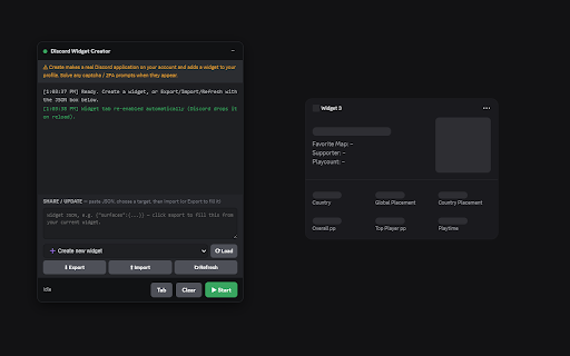 Discord Widget Configurator :: One-click Discord profile widget configurator. Fully automatic with a live on-page console.