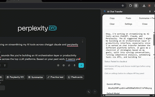 AI Chat Transfer :: Side panel which copies, summarizes, and pastes chats to and from ChatGPT, Claude, and Perplexity.