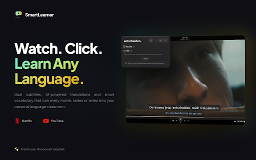 SmartLearner :: Watch Netflix and learn languages — dual subtitles, word click translation, AI explanations, and a built-in quiz system.