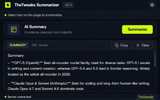 TheTweaks Summarizer :: Summarize selected content using AI