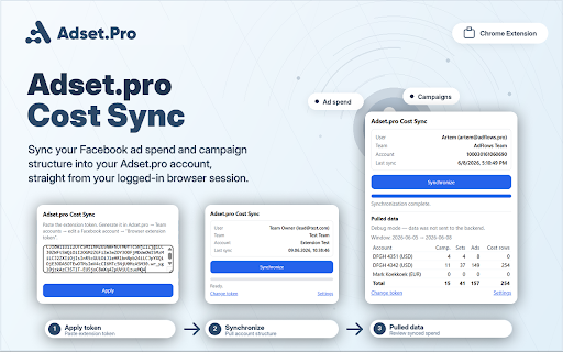 Adset.pro Cost Sync :: Sync Facebook ad costs to Adset.pro directly from your logged-in browser session.
