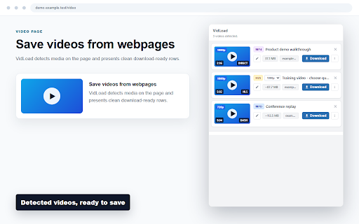 VidLoad :: Save HTML5 and HLS videos from any webpage to your computer.