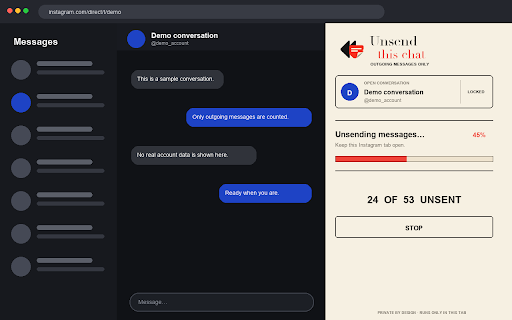 Unsend This Chat for Instagram :: Scan and unsend your outgoing messages from the currently open Instagram conversation.