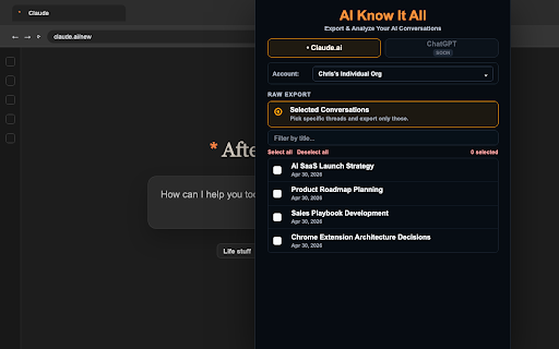 Claude Chat Exporter | AI Know It All :: Export, download, and back up Claude.ai chats. Save conversations locally or create clean AI handoffs.