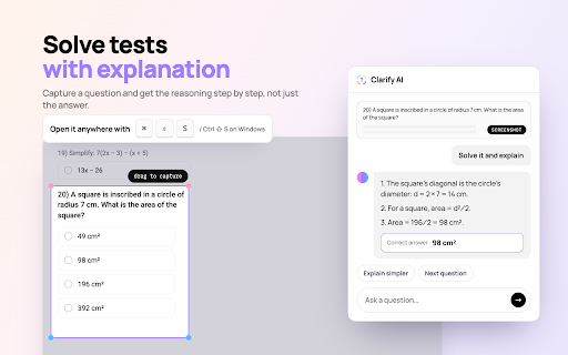 Clarify AI: Screen answers :: Screenshot a region of any page and ask AI about it.