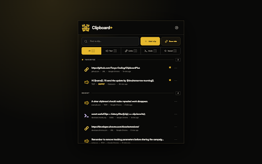 Clipboard :: A private, searchable clipboard history for text, links, code, and reusable snippets.