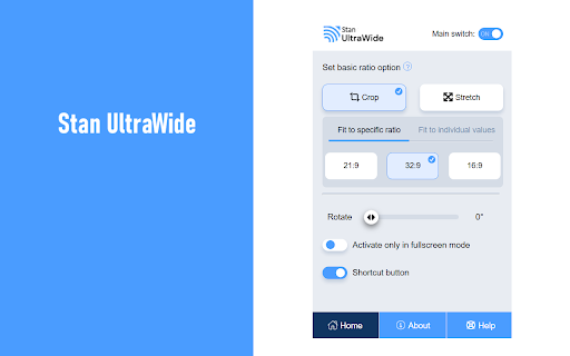 Stan UltraWide: custom fullscreen ratios :: Go fullscreen on your ultrawide monitor. Fit the video to 21:9, 32:9, or custom ratio. Supports Stan platform.