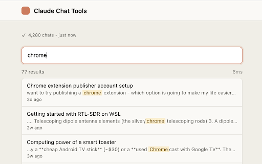 Claude Chat Tools :: Browse chat history, search all messages, and export conversations from Claude.ai