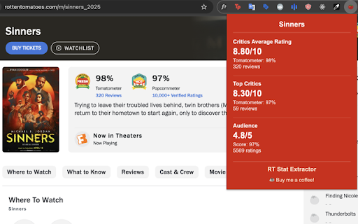 Rotten Tomatoes Average Rating Finder :: Displays the average rating from critics on Rotten Tomatoes