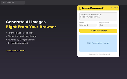 NanoBanana2 - AI Image Generator :: Generate AI images instantly from your browser. Powered by NanoBanana2.