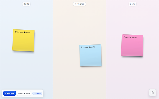 Sticky Notes — New Tab Board :: Replace your New Tab with a freeform sticky-note board. Drag, resize, columns, quadrants, checklists. Synced. Four themes.