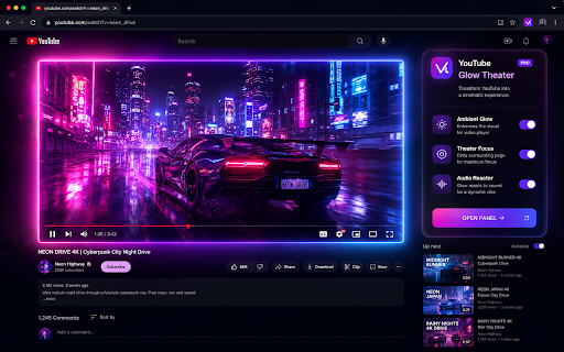 YouTube Glow Theater - Video Enhancer :: Create ambient glow and theater focus around YouTube videos and Shorts. Pro unlocks unlimited glow and saved presets.