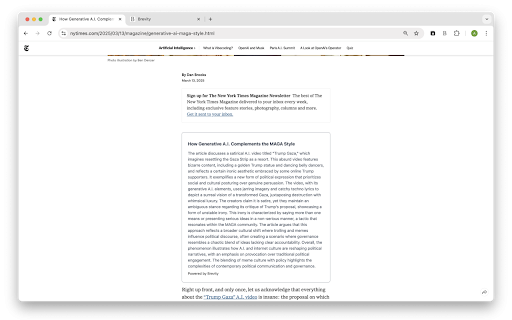 Brevity - Summarize Articles With AI :: Get summaries of news articles such as New York Times (NYTimes), Atlantic and Wall Street Journal using AI