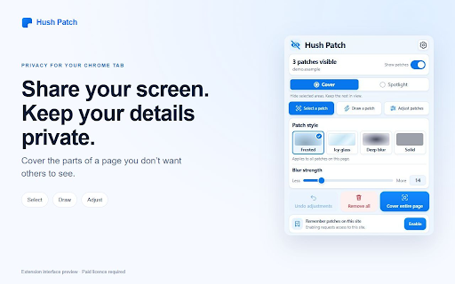 Hush Patch :: Point at anything on a page and cover it, so private details stay private while you share your screen.