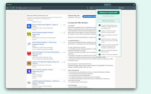 Kand :: Sélectionnez facilement le texte d'une offre d'emploi et importez-le directement dans kand.fr pour créer une candidature.