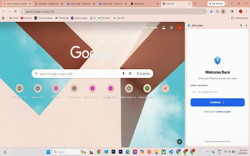 Self Locker :: Secure vault to store notes, passwords, and files with AES-256 encryption, accessible from Chrome side panel.