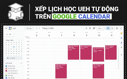 UEH Calendar and UEH LMS Test :: Tự động đồng bộ hóa lịch học UEH & lịch bài tập LMS vào Google Calendar của bạn. Kéo thả để cập nhật lịch trình chỉ trong vài giây.