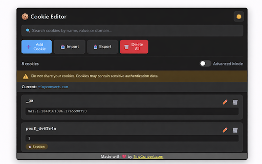 Cookie Editor for Chrome :: Professional cookie editor for developers. Create, edit, delete, import, and export cookies with ease.