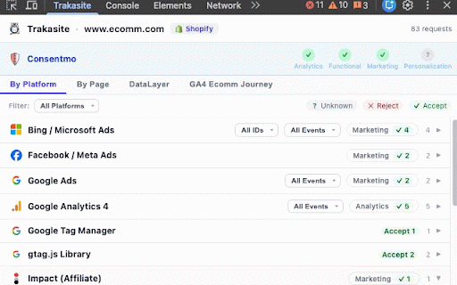 Trakasite — Tracking & Consent Audit Toolkit :: Consent management audit and data tracking compliance as you browse.