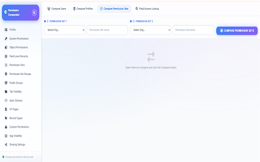 Salesforce Permission Comparator :: Compare user permissions, profiles, and permission sets side-by-side in Salesforce.