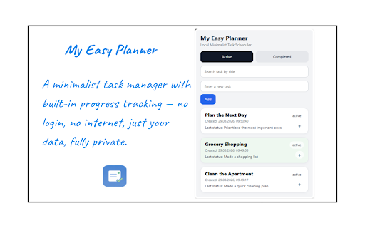 My Easy Planner :: Local Minimalist Task Scheduler with Intermediate Statuses