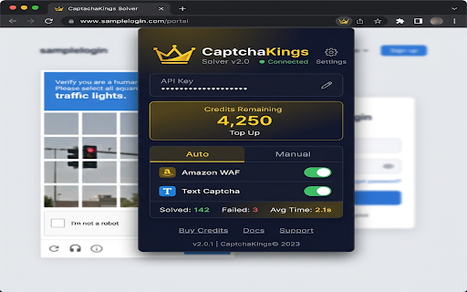 CaptchaKings Solver :: Solve CAPTCHAs automatically using the CaptchaKings API service. Supports Amazon WAF, text captchas, and MTCaptcha.