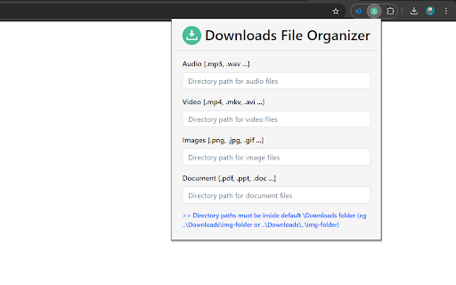 Downloads File Organizer :: Organize your downloads into specific directories based on file types.