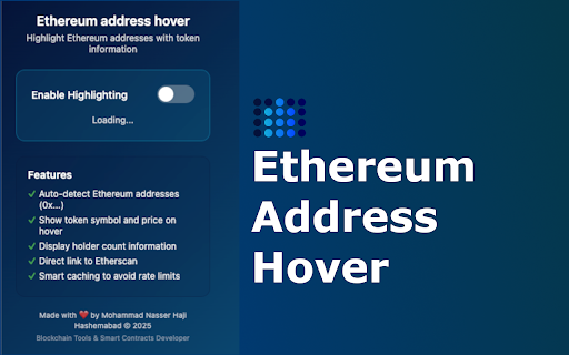 Ethereum Address Hover - Token Info :: Highlight Ethereum addresses and show token info on hover. Privacy-focused, no data collection.