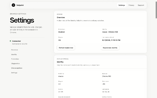 Veilprint :: Present websites with a stable, internally consistent browser identity.